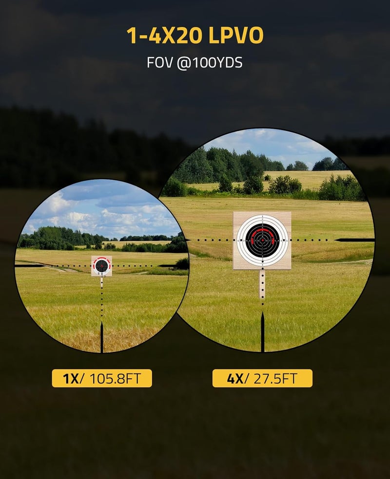 CVLIFE JackalHowl 1-4x20 LPVO Rifle Scope with Cantilever Mount, Illuminated Reticle Rimfire Scope Compact Riflescope with Zero Reset for Hunting - Image 3